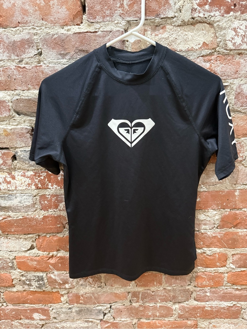 Roxy Black Short-Sleeve Rash Guard with White Logo